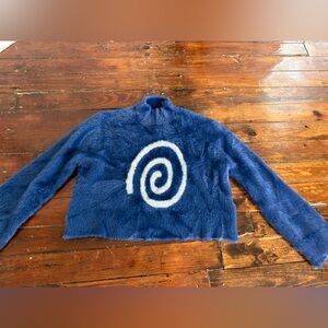 Lisa Says Gah Blue Sweater with White Spiral